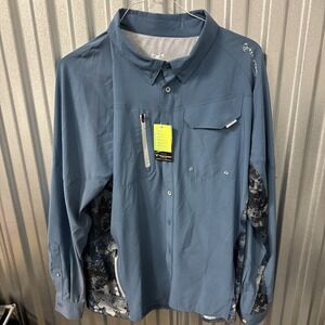 Men's TRUE-TIMBER Fishing Blue L/S Camo Panels Performance Stretch Vent Shirt L